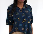 Vintage Over Sized Nautical Print  Blouse