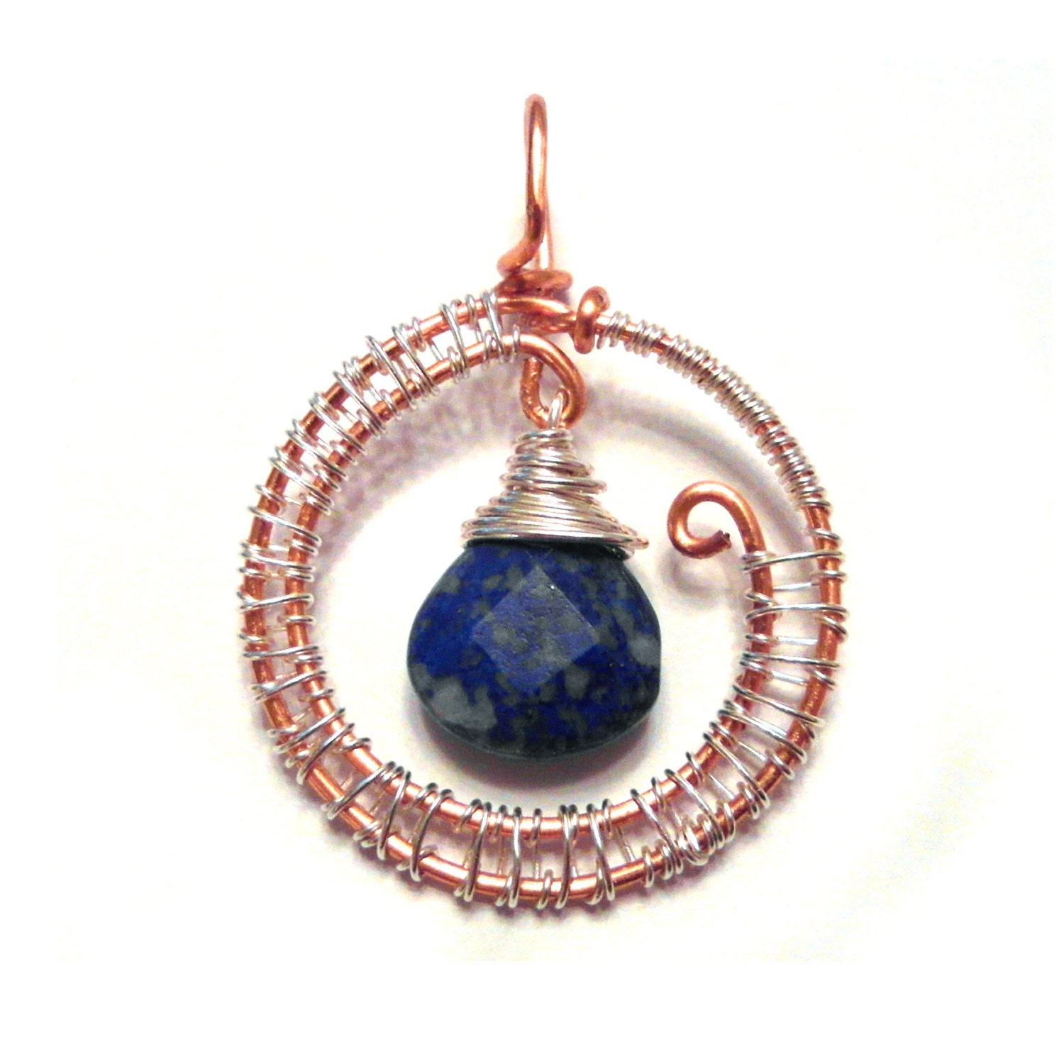 Lapis Lazuli Pendant with Silver and Copper Woven Wire Setting