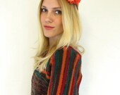 Bright Orange ROSE and Leather Boho FLOWER CROWN Headband Hippie Womens Hair Piece Festival