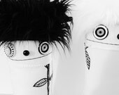 2 Modern Plush Art Dolls OOAK Soft Sculpture Plush Plushie Black and White - polkadottydoll - FREE SHiPPiNG (Canada & US)