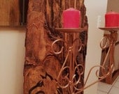 Elegant and Beautiful Wood Burned Free Standing or Wall Hanging Dual Candle Holder