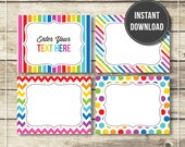 INSTANT DOWNLOAD - Rainbow Party EDITABLE Folding Buffet Card, Food Tag, Label - Custom pdf - Chevron Paint Art Party Rainbow Il_170x135