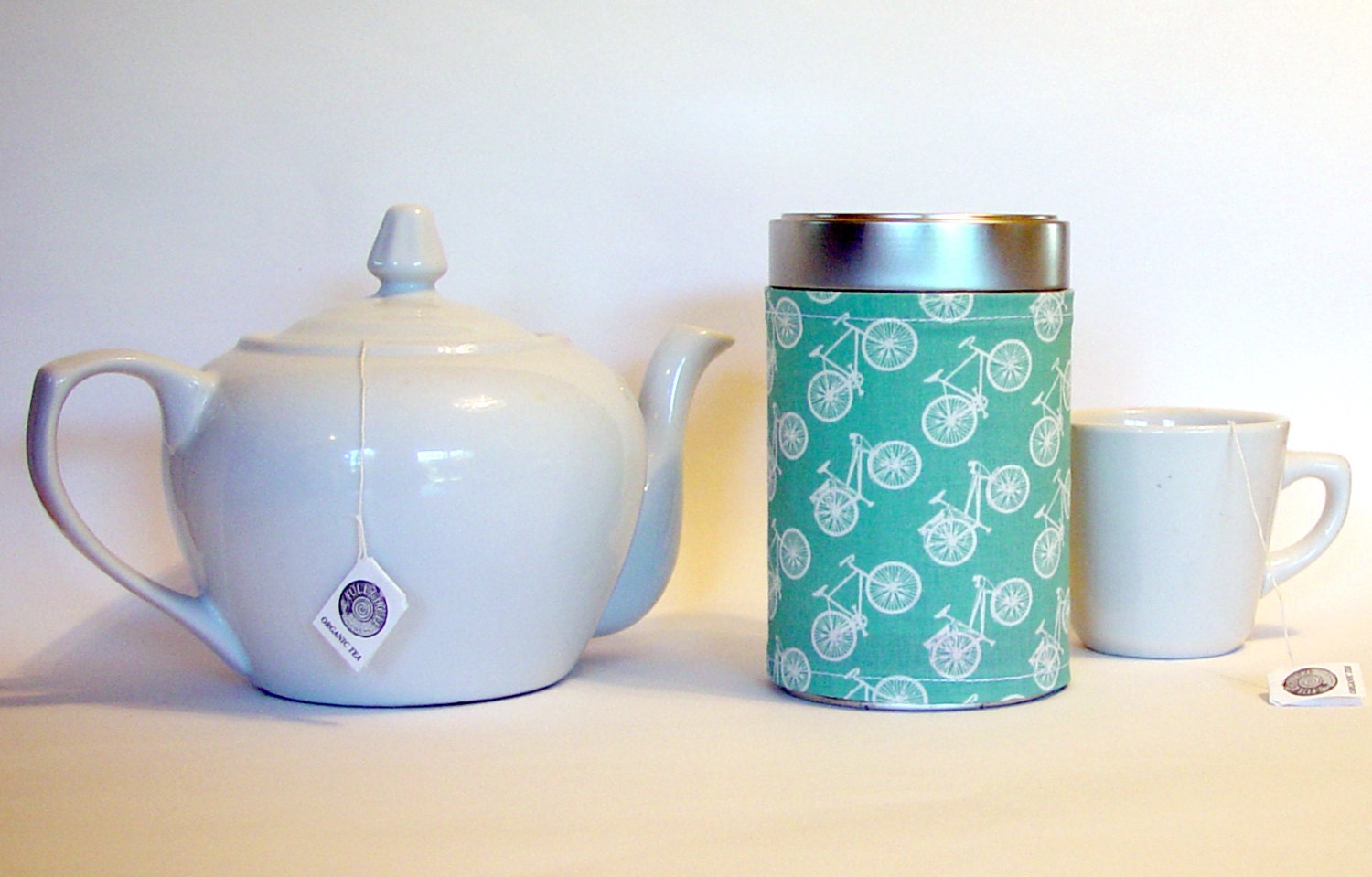 Organic cotton bicycle print cozy - container, planter, flower vase, pencil holder, kitchen utensils, tea, bike, cycling, cyclist, biking