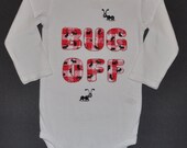 Baby Girl and Baby Boy "BUG OFF" Onesie, With Ants Crawling on Red/White Gingham Picnic Print, Short/Long Sleeve