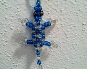 CHILDHOOD GAMES - Small "Lucky Lizard" with Multicolor and Blue Sparkle Beads - Hopscotch Design - Handmade to Save Lives