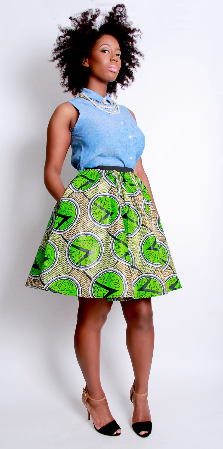 NEW The Maggie -African Print 100% Holland Wax Cotton/Metallic Mini Skirt