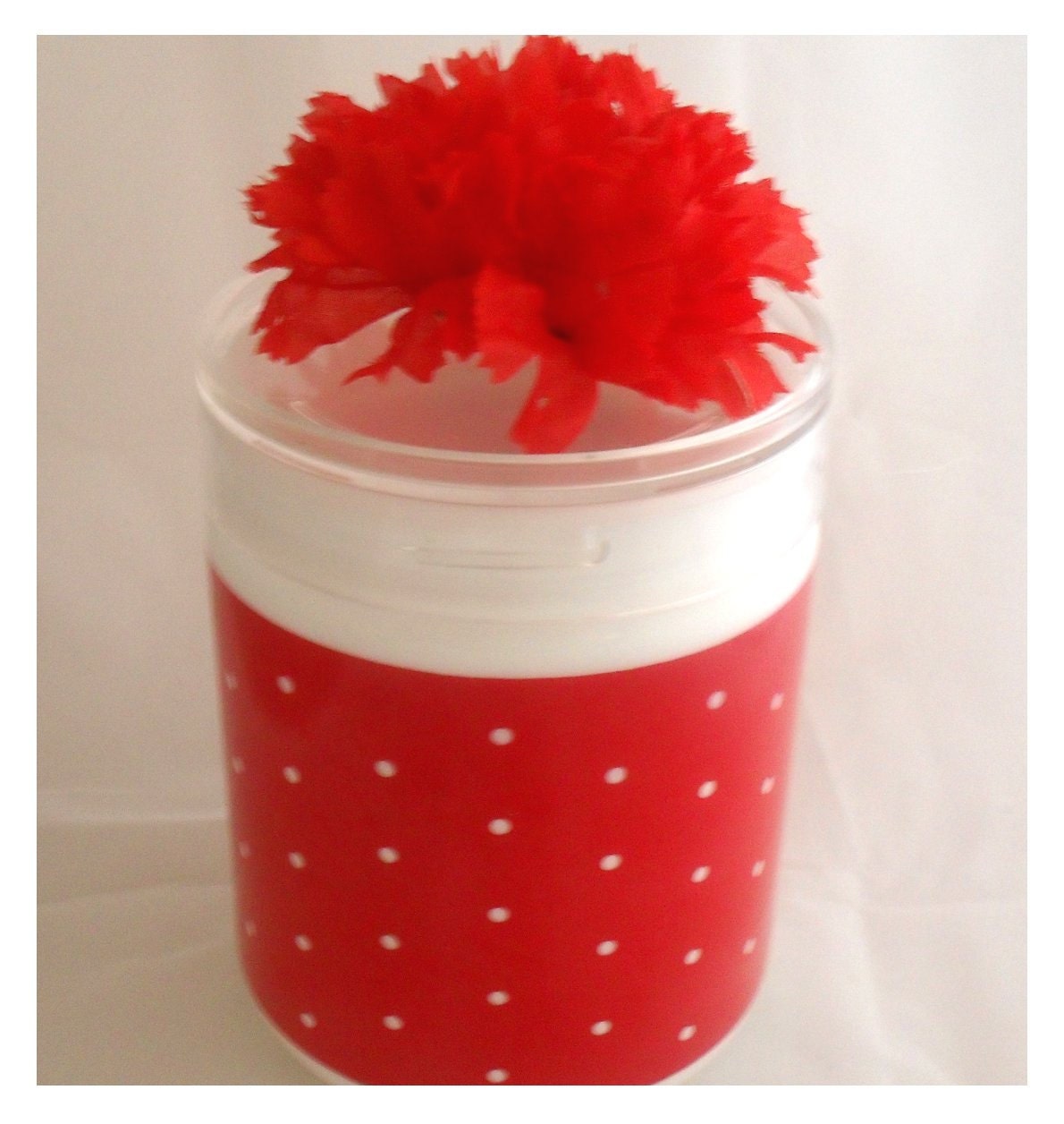Vintage Red Polka Dot Milk Glass Canisters, Retro, Kitchen Container, Countertop Jar