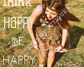Think Happy Be Happy Quote Print Vintage Boho Hippy Sixties Digital Printable Picture Wall Hanging Peta's Vintage Prints