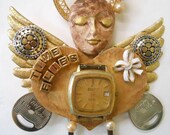 Original Mixed Media, Original Found Object Art, Original Altered Art, Time Flies, Angel Gift, Art Sculpture, Angel