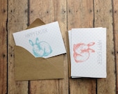 Easter Cards - happy easter cards - set of 4 mini cards with kraft brown envelopes - easter bunny cards - happy easter
