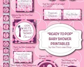 Ready to Pop Pink and Purple Baby Shower Printable Decoration Pack Personalized, Custom in PDF Format Il_170x135
