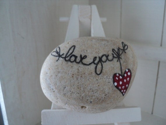 Unique hand painted Valentines love messages on Lake Erie beach stones.
