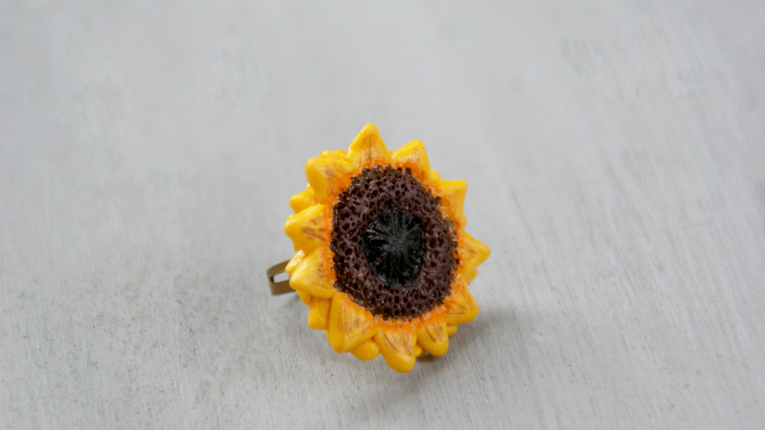 Sunflower Ring ,Nature Inspired Yellow Brown Adjustable Ring ,Handmade Polymer Clay