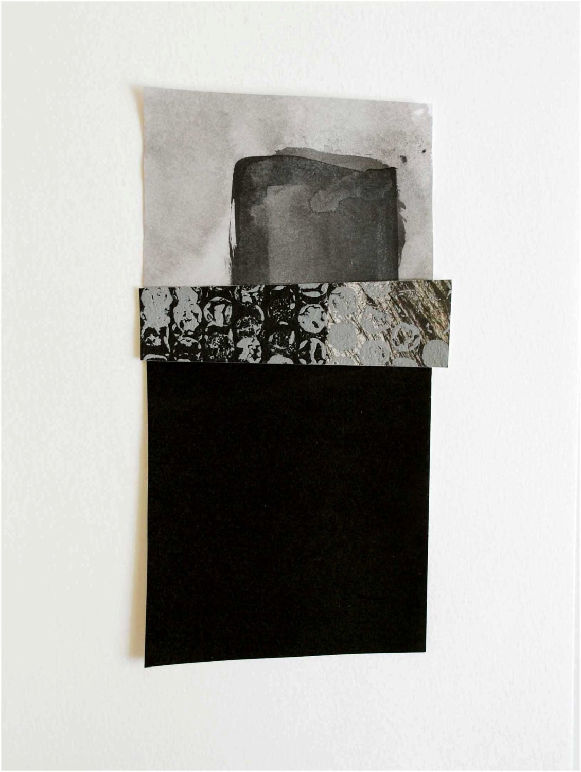 Original Mixed Media - Abstract Ink art - Little house on the top of the mountain-collage/contemporany/ink dark/ink wash/minimal