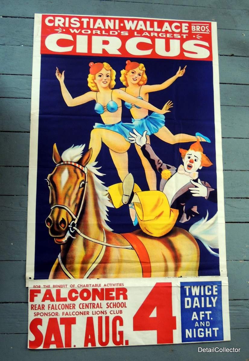 Big Original CIRCUS POSTER 1960s Christiani-Wallace Clown Dancing Girls Horse 28x40
