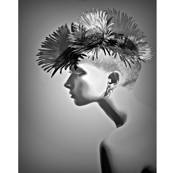 Black and white photomontage digital art print portrait collage