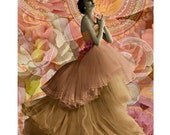 Vintage pink peach goddess photomontage digital art print ball gown flower wall art
