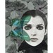 Black white portrait photomontage digital art print butterfly aqua teal grey collage