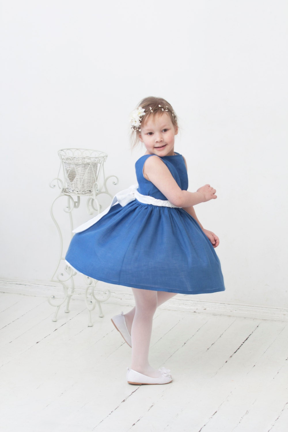Flower girls dress linen wedding party dress baptism christening dress girls birthday dress - yellOkids