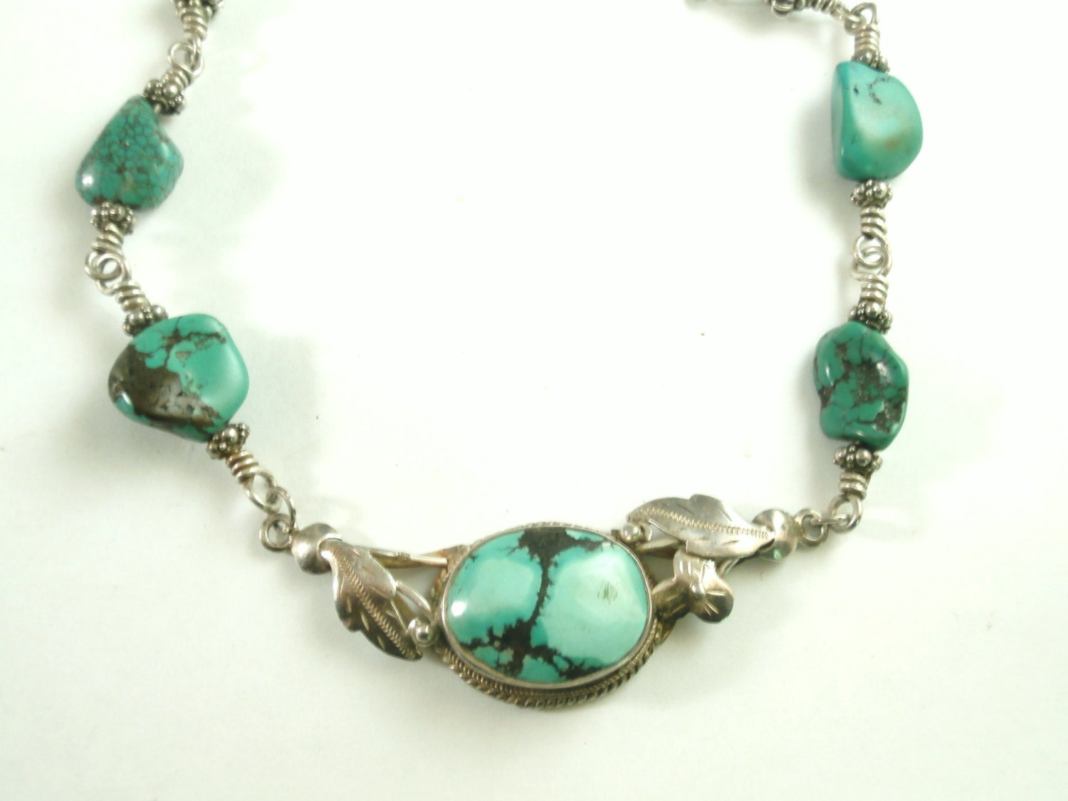 Turquoise and Silver Vintage Native American Necklace