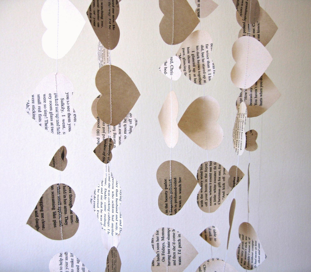 Eco Paper Garland upcycled Vintage Book, romantic home decor, wedding decoration, custom lengths