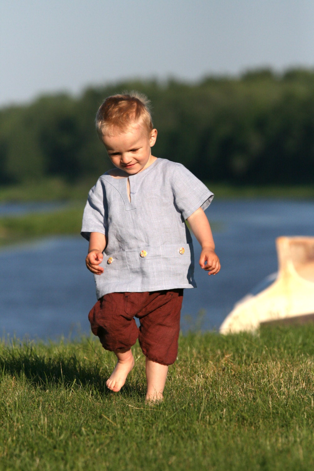 Toddler boys shirt from natural linen, Eco friendly, beach boy shirt, with pockets // size US 1-6 (EU 80-116)
