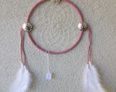 Soft Pink and White Dream Catcher w/ Bear Concho- Sweet Dreams (8in ring 23in length)