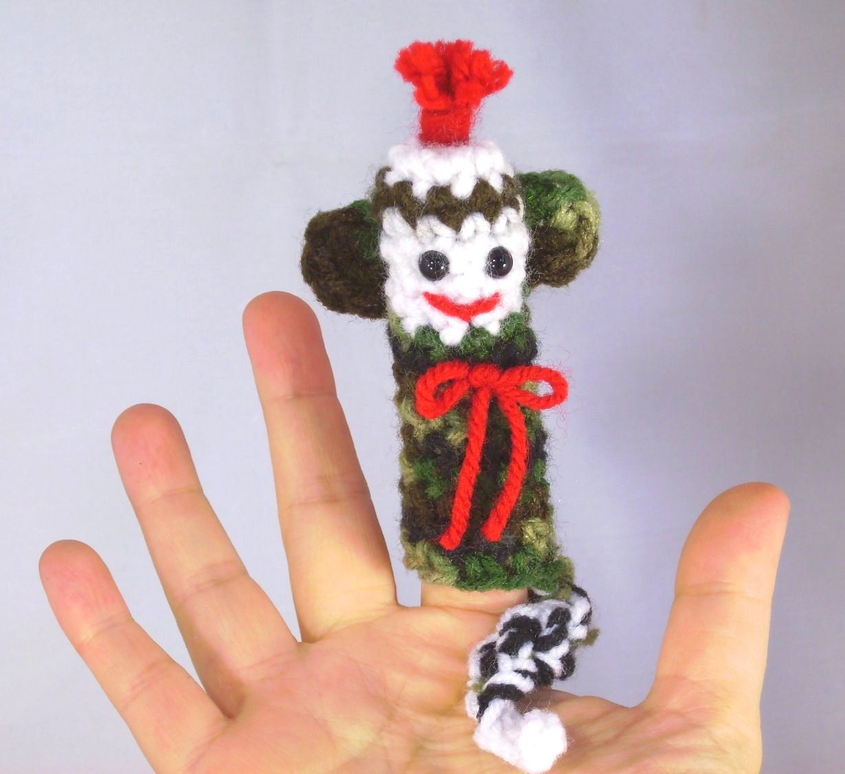 Amigurumi Schminkies 3.5" Baby Cami Sock Monkey Finger Puppet Mini Handmade Crochet Plush Mini Toy by PuddyTats