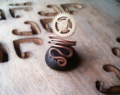 Steampunk Wire Wrapped Adjustable Copper Ring with Vintage Gear - Handmade Copper Ring - Copper Jewelry