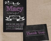 Birthday Party Chalkboard Inspired Invitation and Thank you Card DIY PRINTABLE Digital Files