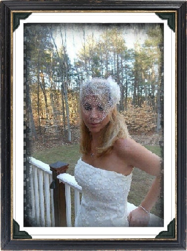 Ivory Birdcage Veil Fascinator, Bridal, detachable, Wedding Hair Accessories, Wedding Headpiece, Satin, Pearls, Rhinestone, Tulle