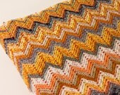 SALE - WOOLSECTION50 -Missoni - Authentic - Wool Knit - Orange Tones with White, Grey and Black Chevrons Fabric