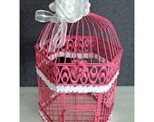 Wedding Birdcage Card Holder Pink & White Accents. Wedding Card Box. Wedding Money Box