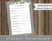 Well Wishes for Baby cards boy lime green and gray  INSTANT DOWNLOAD diy digital printable file print your own