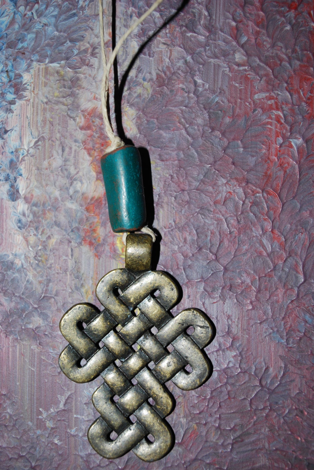 CELTIC Cross Necklace, Chunky Wood Beads, Teal Accent, Unisex Design, Renaissance Inspired