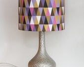 Lamp Shade - 12" Drum - Geometric- Triangles-  Organic Cotton Sateen - Washer Top / Harp Fitting