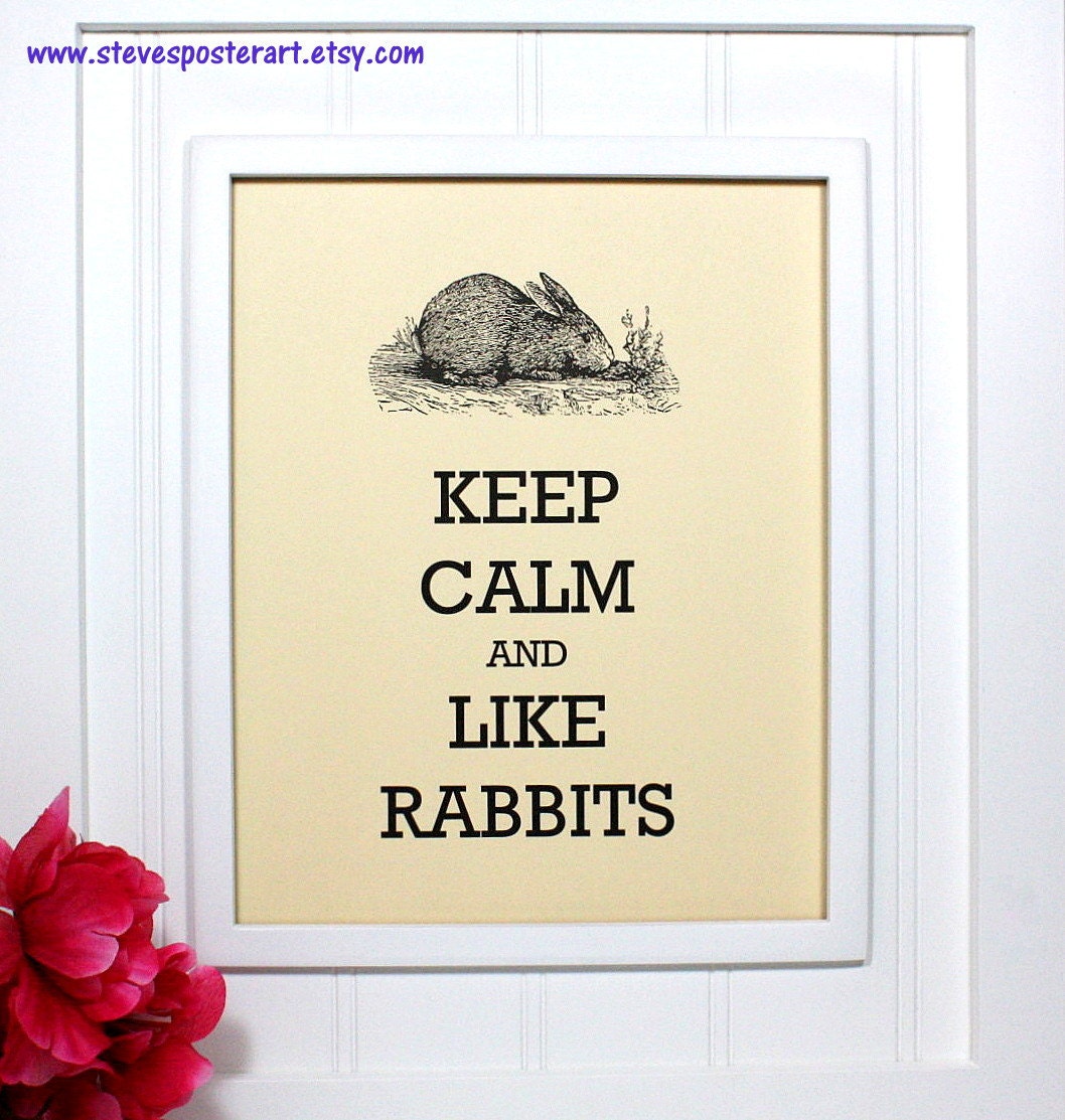 Keep Calm Poster - 8 x 10 Art Print - Keep Calm and Like Rabbits - Shown in French Vanilla Matte - Buy 2 Posters, Get a 3rd Free