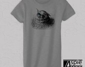 Winking Owl T-shirt, Owl winking with one eye opened, colored teal (Women's Classic Tee S M L XL XXL 3XL) - AspieTees