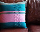 Knitted pure wool cushion cover with stripes and cables