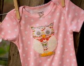 Hand-Embroidered Applique Owl Bodysuit