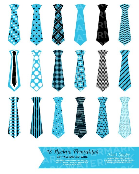 18 Turquoise Black and White Necktie Printables : Tags / Labels / Cupcake Toppers / Decor / Instant Download - Hues Studio Il_570xn