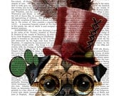 Steampunk Pug Dog With Top Hat SteamPug Mixed Media Art Print Giclee Print Digital Original Illustration wall art wall decor Wall Hanging