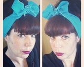 Aqua Turquoise Vintage Style Chiffon Hair Scarf Headwrap Hair Bow 1940s 1950s Rockabilly - Pin Up - For Women, Teens