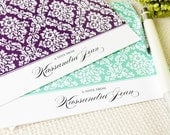 Personalized Notecard Set - Floral Damask - Set of 8 Folded Personalized Stationery / Stationary Cards - Choose your color
