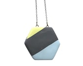 geometric necklace / grey, yellow, and blue hexagon pendant / minimal jewelry