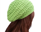 Green Slouchy Beanie Crochet Beret Style Hat Vibrant Summer Hand Made Slouch Cute Comfy Hand Made Woman Womens Teen