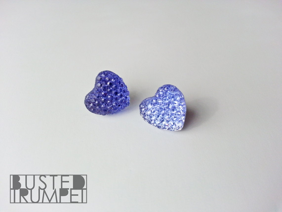 Lavender Purple Heart Rhinestone Cluster Earrings - Valentine - Wedding Bridal Party or Bride - Surgical Steel Posts