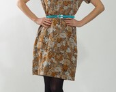 1960's Gray Floral Print Dress - Vintage 1970's Brown Mod Shift Boho Romantic Audrey Garden Classic Cotton Summer Day Mini Dress Size M L