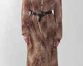 1970's Brown Dress - Vintage 1980's Sundress Formal Floral Print Indie Garden Secretary Boho Hippie Cocktail Day Midi Shirt Gown Size: M L