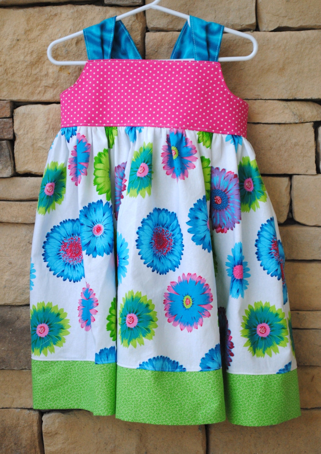 Reverse Knot Dress for Girls. Spring, Summer, Twirl Sundress Back Tie. Colorful Flowers. Made to Order Size 3t, 4t, 5t, 6, 7, 8